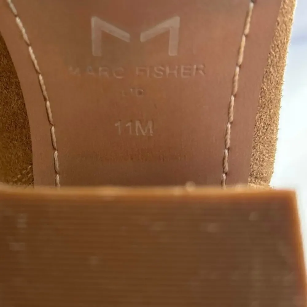 Marc Fisher Alva Camel Tan Suede Pointed Toe Block Heel Bootie Size 11